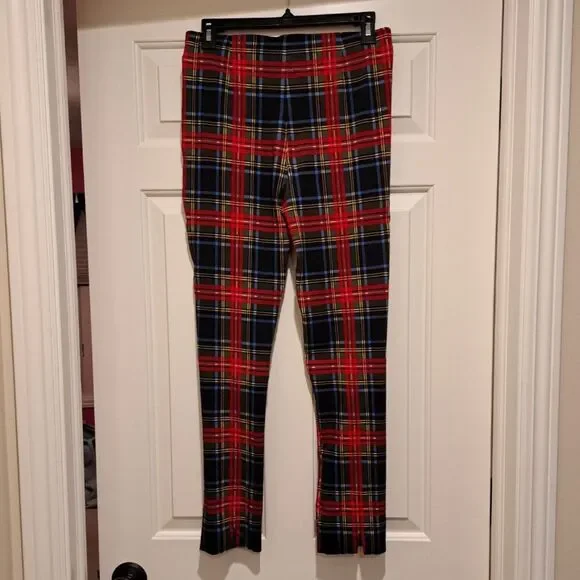 Gretchen Scott Gripe Less Tartan Pull-on Plaid Pants Size Small Ankle Crop - Picture 2 of 13